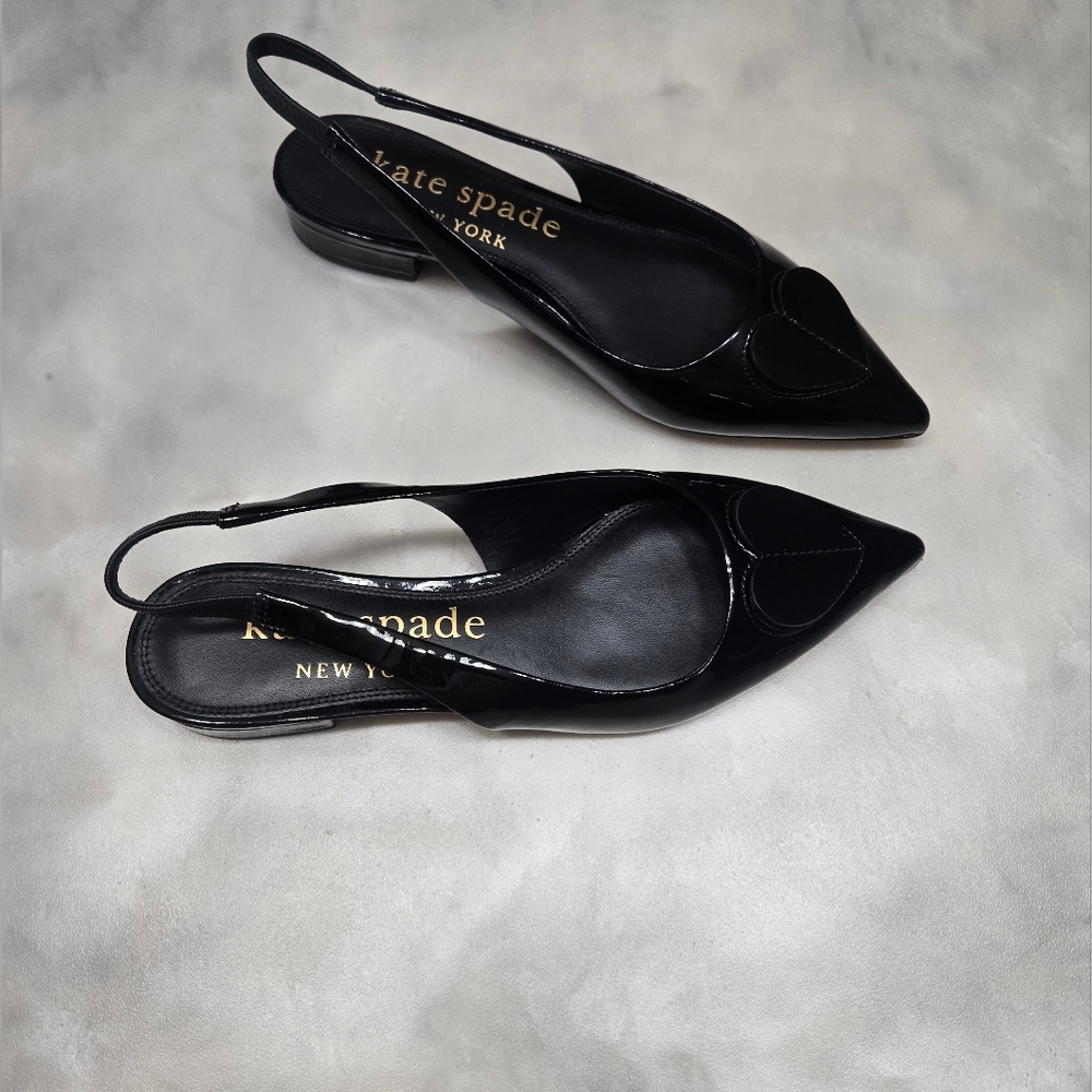 Kate Spade NY Lover Slingback Flat Black Patent Leather 1" Heels NWT Size 7.5B - Picture 3 of 10